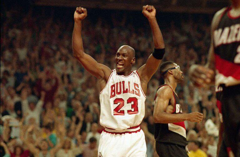 Michael Jordan wearing the Bulls jersey