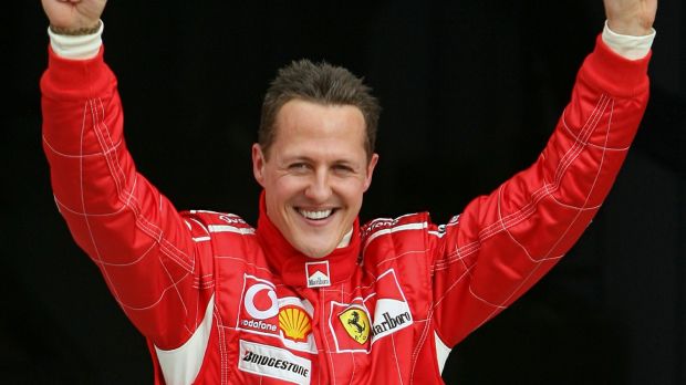 Photo of Michael Schumacher, world champion of auto racing, European athlete described in the text.