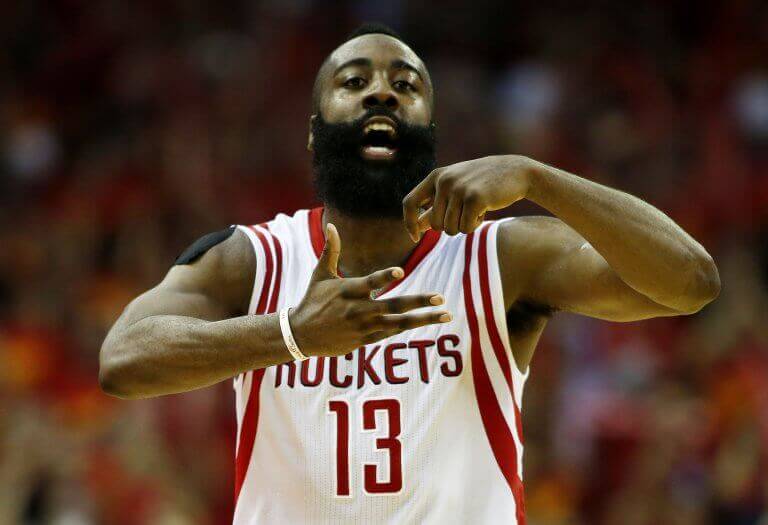 James Harden and his iconic beard during a Rockets game