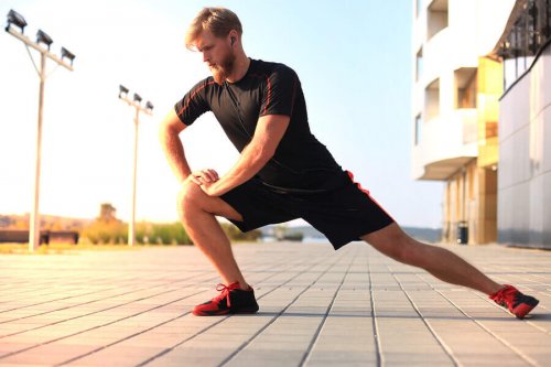 A man stretching out his legs.