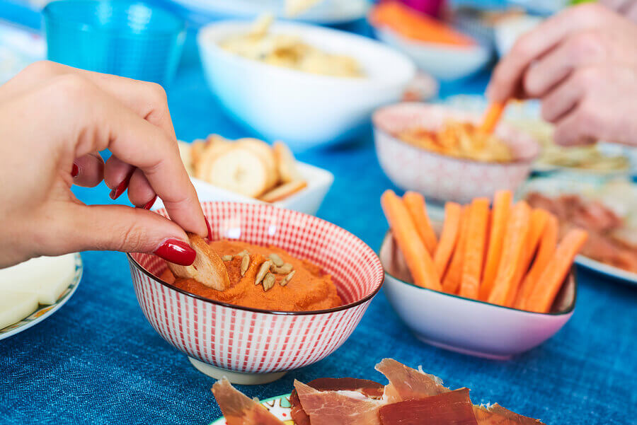 The muhammara is a vegetable spread of peppers and nuts.