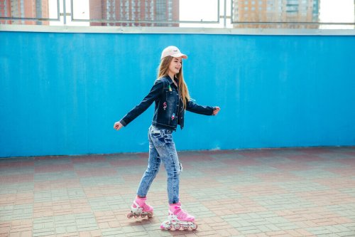 A girl roller skating.