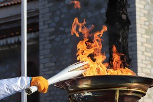 The basin is lit at the site of the Olympic Games for that year.