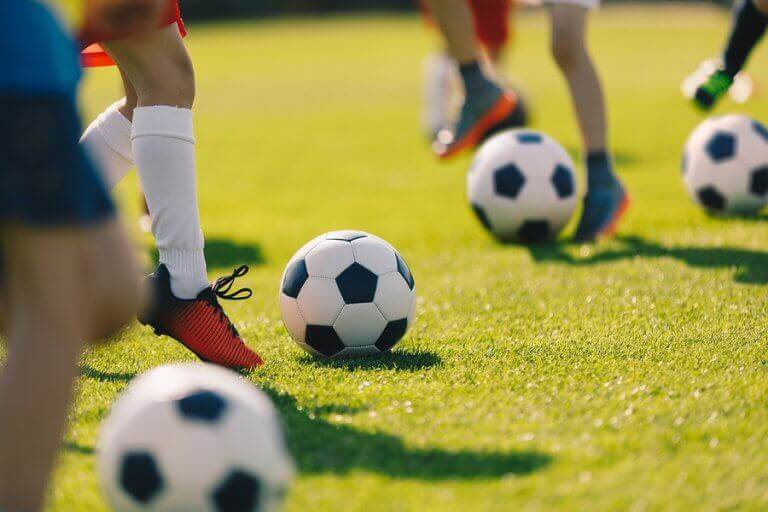 A group of soccer players training