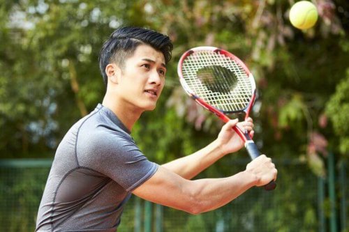 Man playing tennis to support text