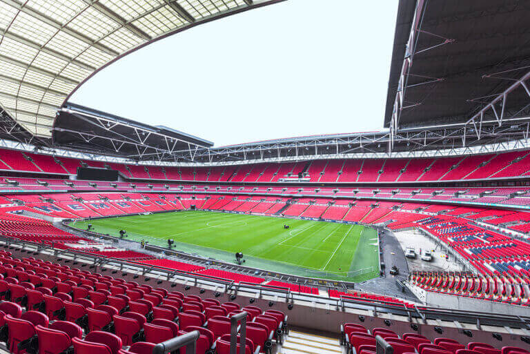 An empty soccer stadium because of the suspension of games due to coronavirus