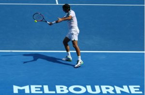 A player on a hard court.