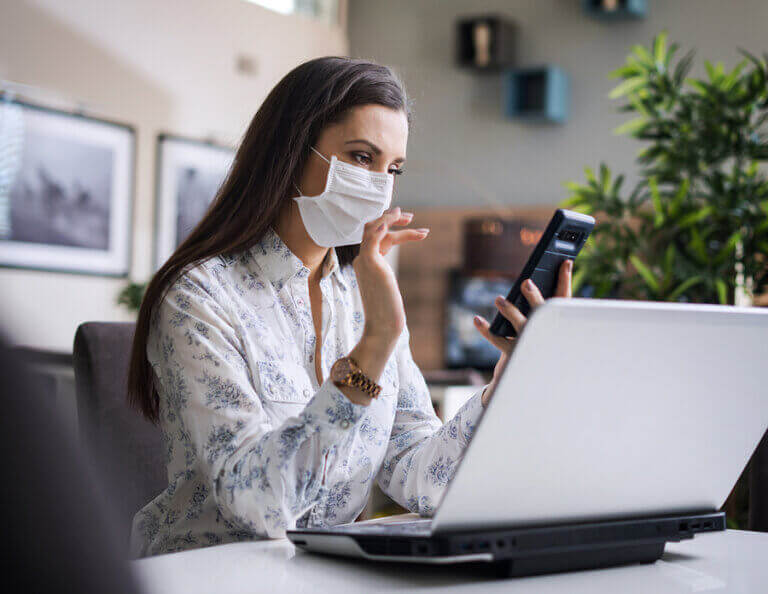 A woman working from home due to the coronavirus quarantine