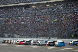Cars racing at the 24 Hours of Daytona.