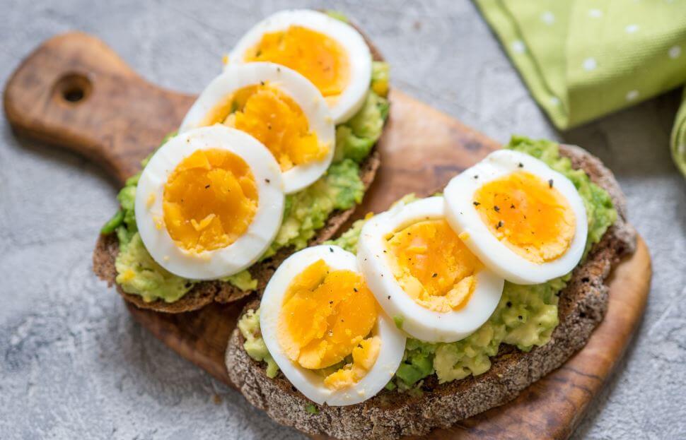 Eggs and avocado on toast.