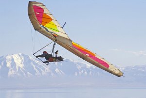 Hang gliding in the mountains.
