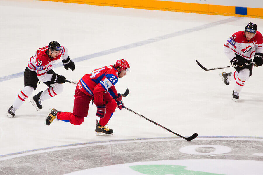 An ice hockey game.