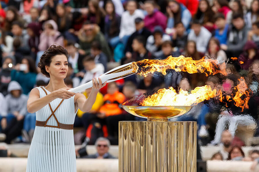 The lighting of the Olympic torch.