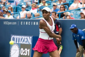 Venus Williams swinging her racket.