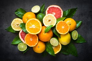 A collection of slices of citrus fruit.