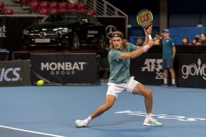 A tennis player in a match.