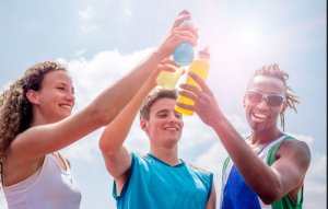 Athletes drinking electrolytes.