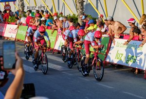 Cyclists competing in the Vuelta a España.
