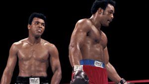 Muhammad Ali and George Foreman, one of the most famous fights in boxing.