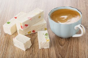 Turron and coffee are a delicious summer dessert.