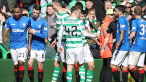 A picture of Celtic FC and the Rangers.