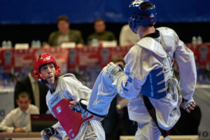 An olympic taekwondo match.