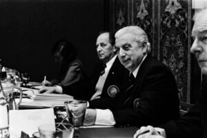 Artemio Franchi in a meeting.