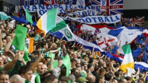 Celtic and Rangers flags.