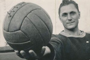 Josef Bican holding a ball.