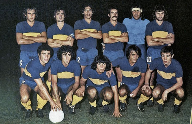 The Boca Juniors team lined up after winning the Copa Libertadores