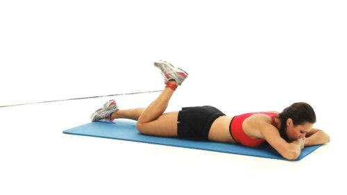 Hamstring curl with a resistance band.