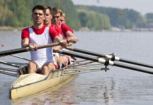 A men's rowing team.