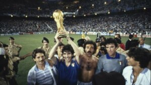 Paolo Rossi lifting the world cup in 1982.