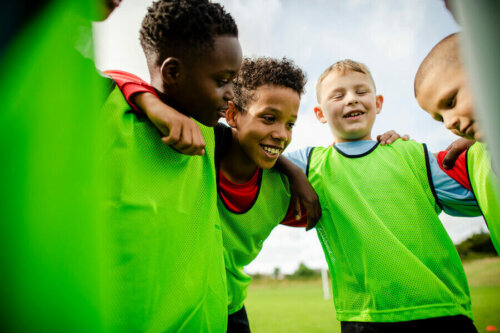 Children playing a team sport.