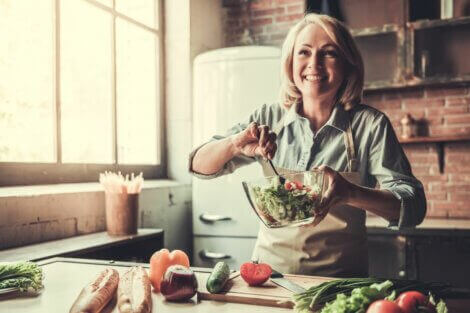An older woman trying to eat more vegetables and increase her protein intake