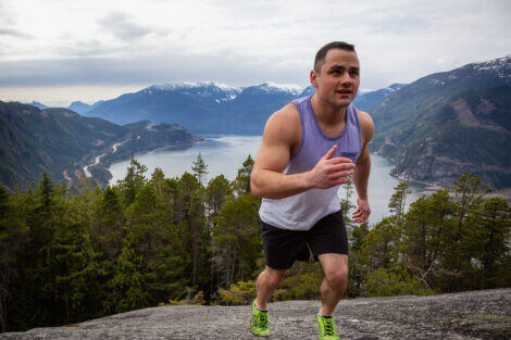 A man running in a mountain range