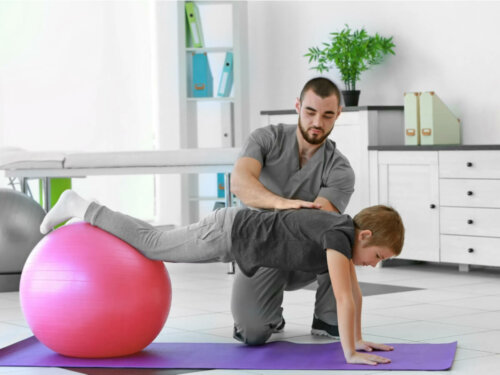 A child doing postural therapies.