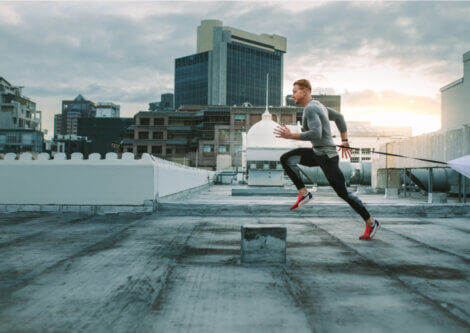 A man training with a resistance band