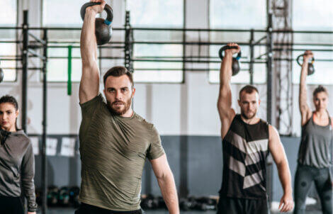 Crossfit session with kettlebell.