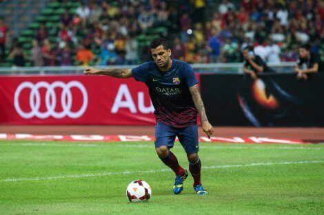 Alves playing for Barcelona