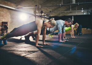 Fitness group doing pushups