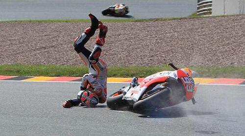 Marc Marquez falling.