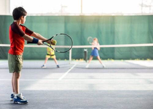 Children playing tennis.