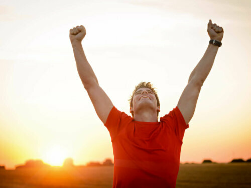 A man feeling happy because he was able to create a new habit.