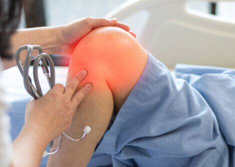 An inflamed knee joint.