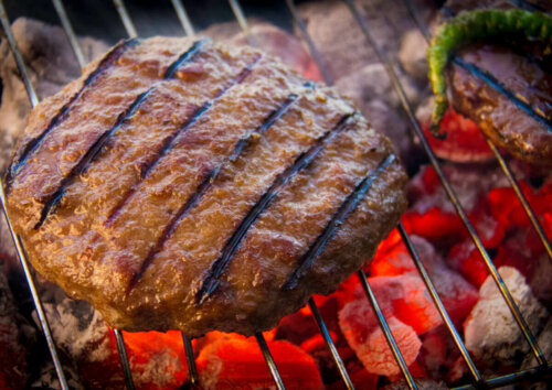 A piece of meat being grilled.