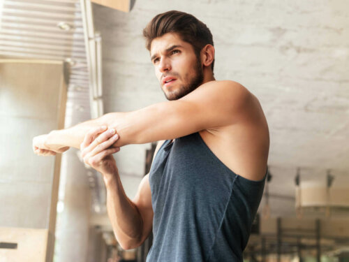A man practicing preventive warm-ups.