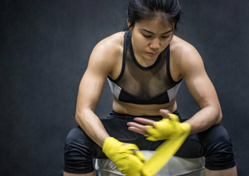 An athlete getting prepared for a competition.