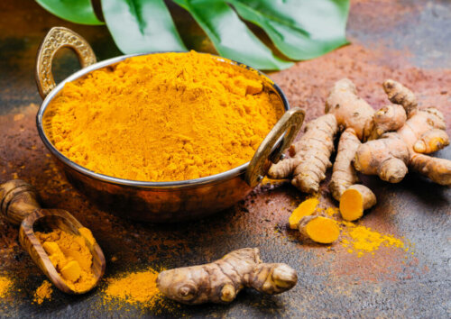 A bowl full of turmeric powder.