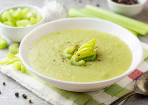 A bowl of vegetable soup to get the health benefits of celery.